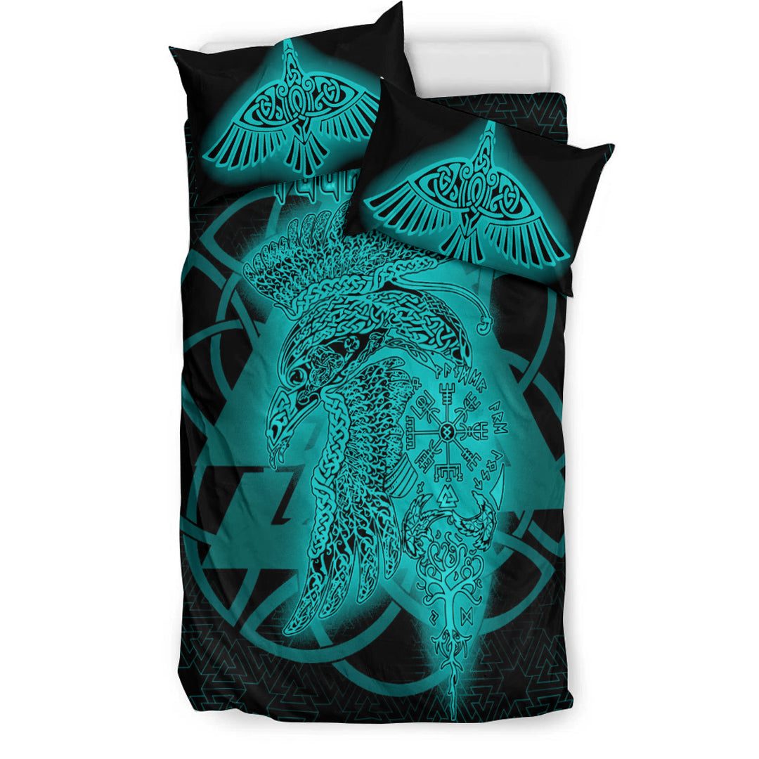 Viking Bedding Set Valknut Raven Turquoise