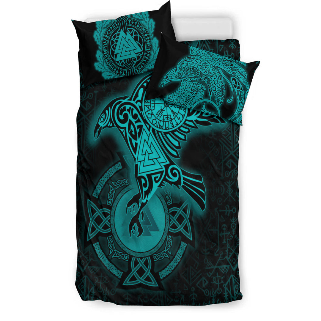 Viking Bedding Set Celtic Raven Turquoise