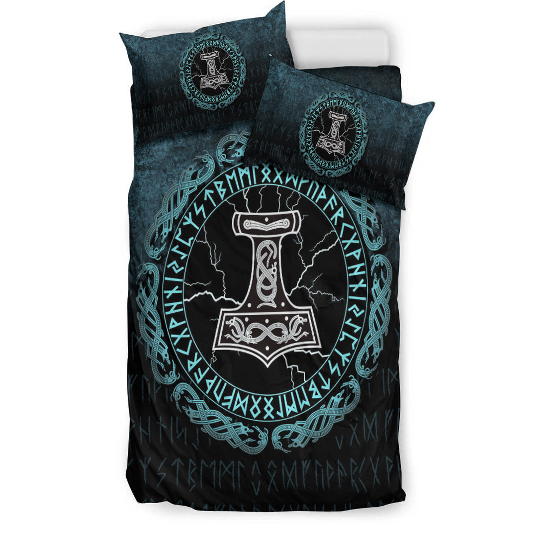 Viking Bedding Set Mjolnir Hammer of Thor Runes