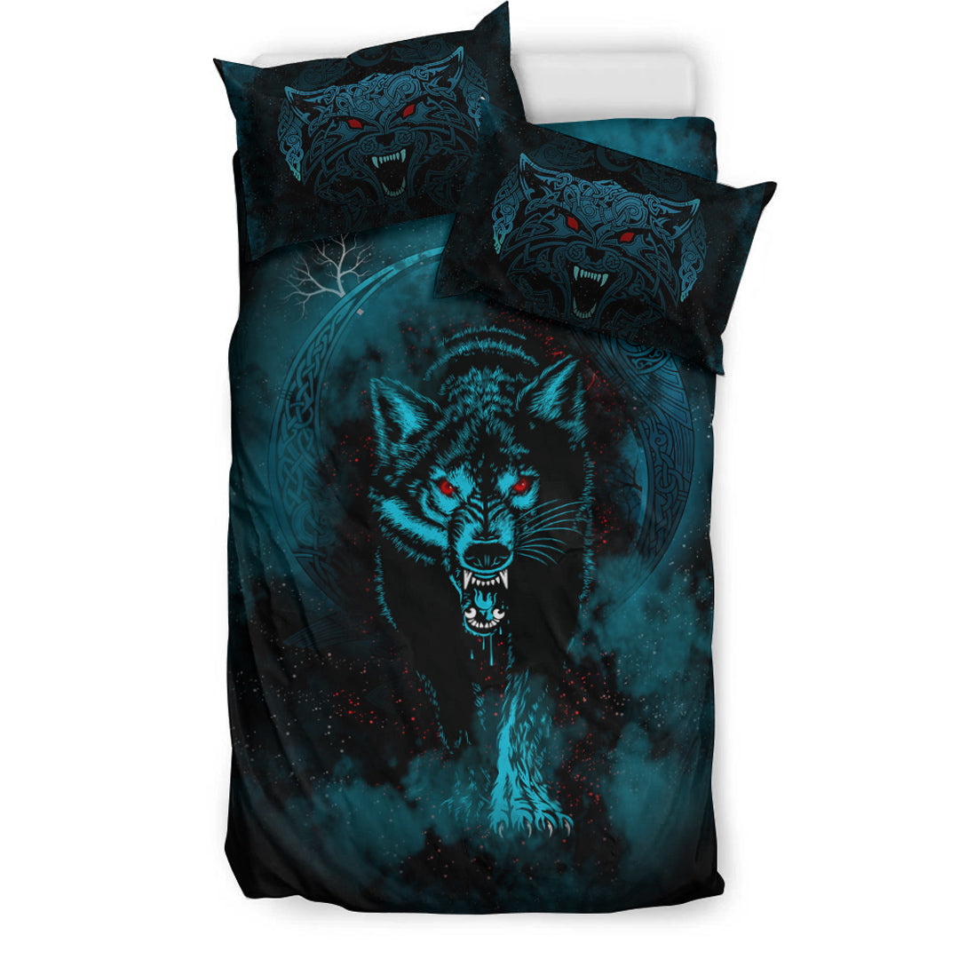 Viking Bedding Set Moon Wolf Tattoo