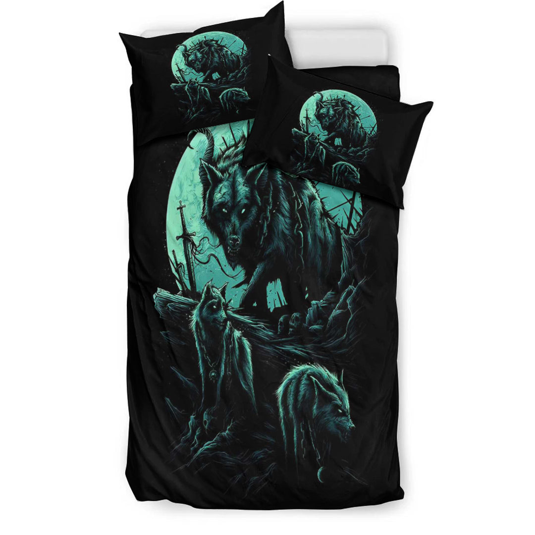 Viking Bedding Set Fenrir Wolf and Moon