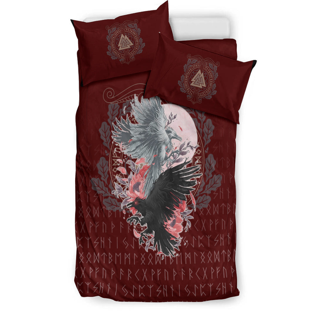 Viking Bedding Set Raven Black and White Red Yggdrasil HS