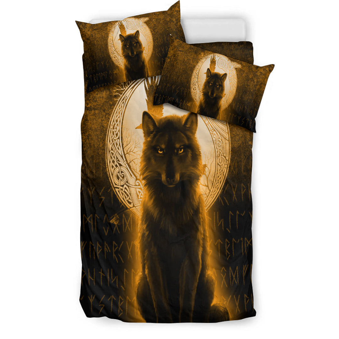 Viking Bedding Set Fenrir Viking Wolf Gold Version