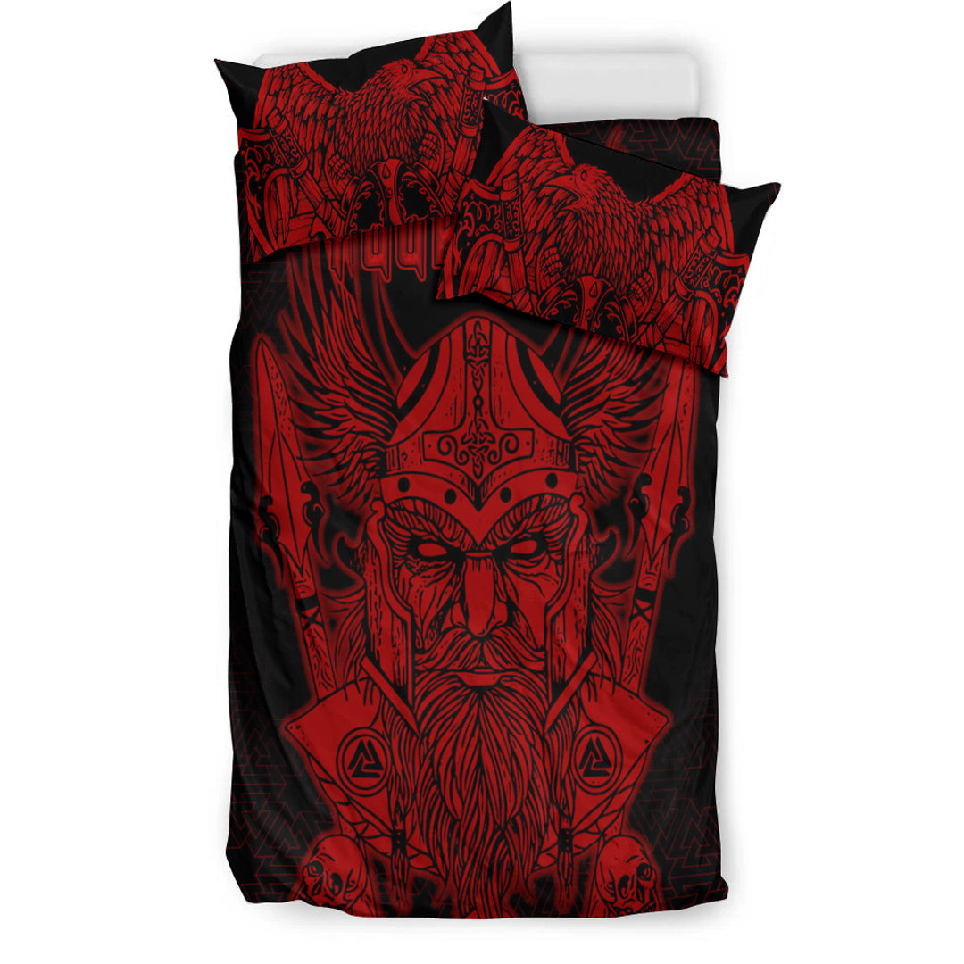 Viking Bedding Set Odin And Raven Red Text