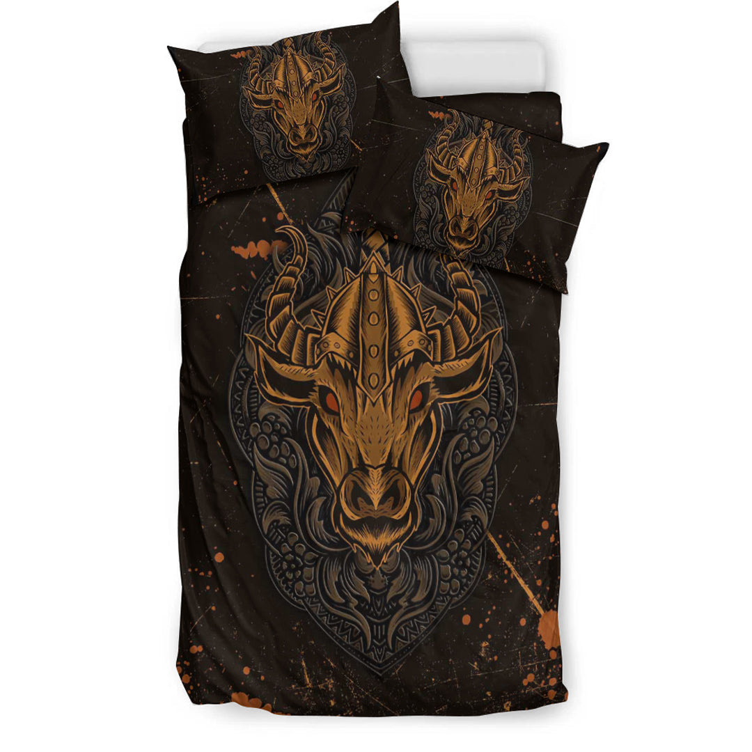 Viking Bedding Set Viking Bull Head Brush Pattern