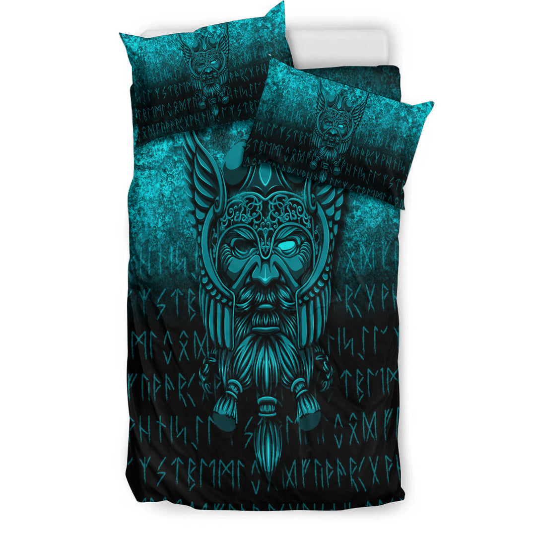 Viking Bedding Set Viking Odin Allfather In Asgard Cyan Version