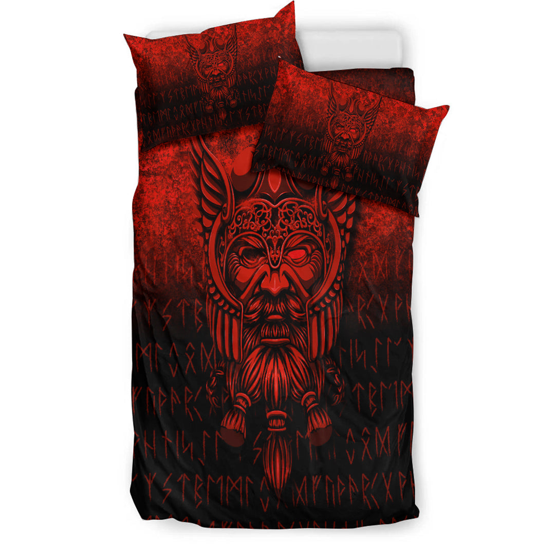 Viking Bedding Set Viking Odin Allfather In Asgard Red Version