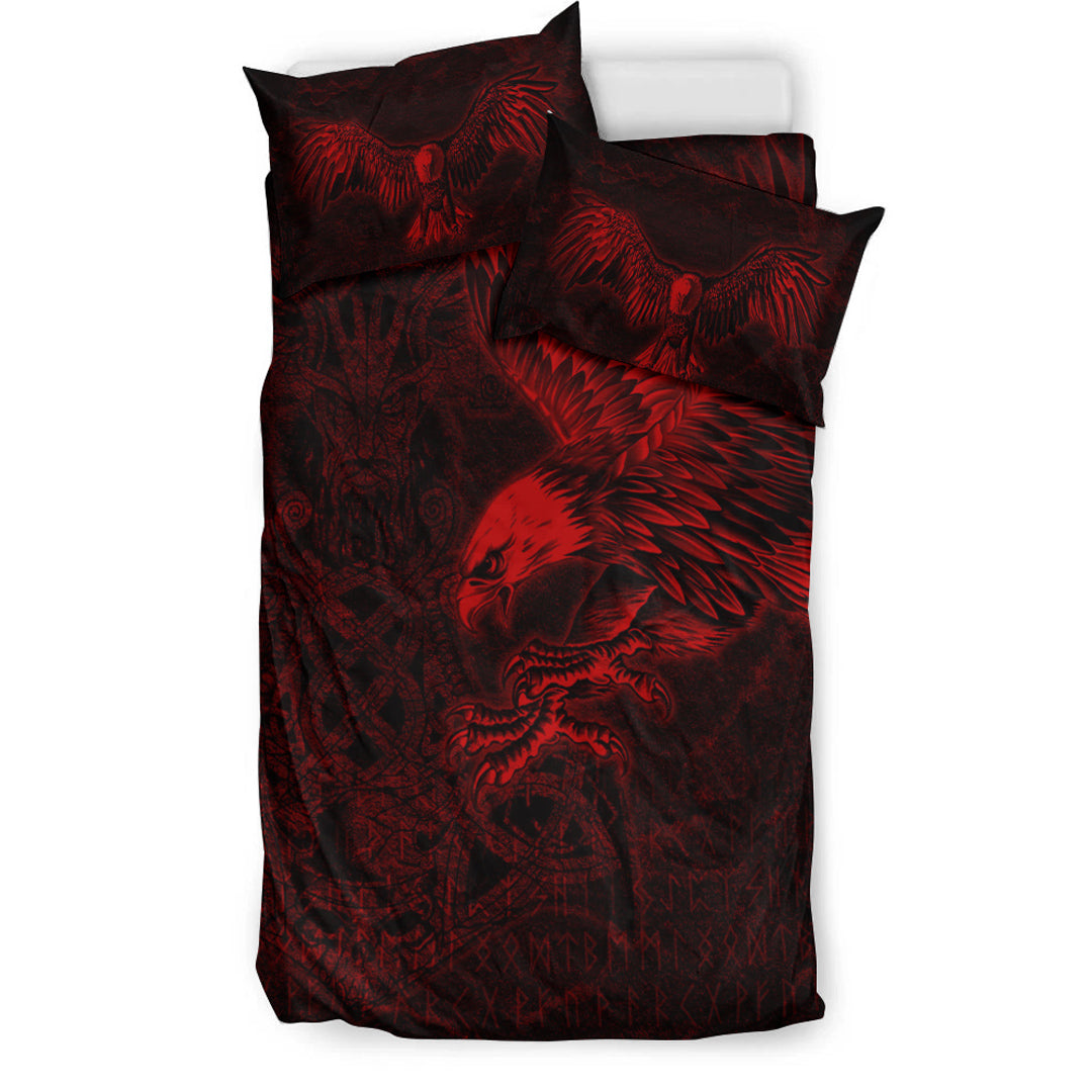 Viking Bedding Set Raven Mjolnir Red