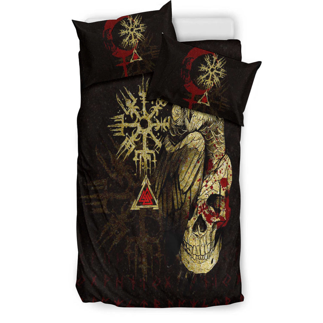 Viking Bedding Set Viking Owl Skull Blood Gold Style