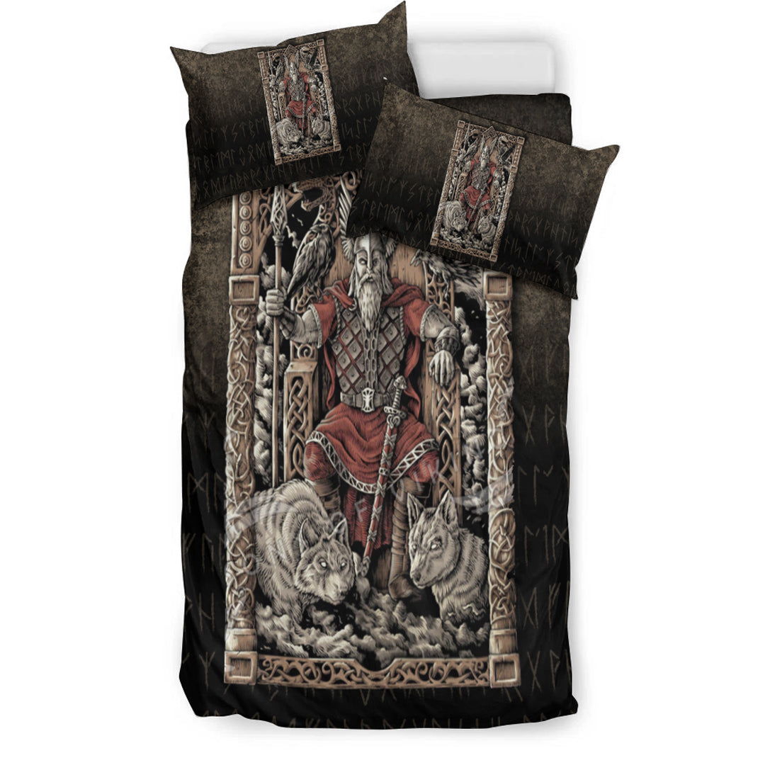 Viking Bedding Set Odin on Throne