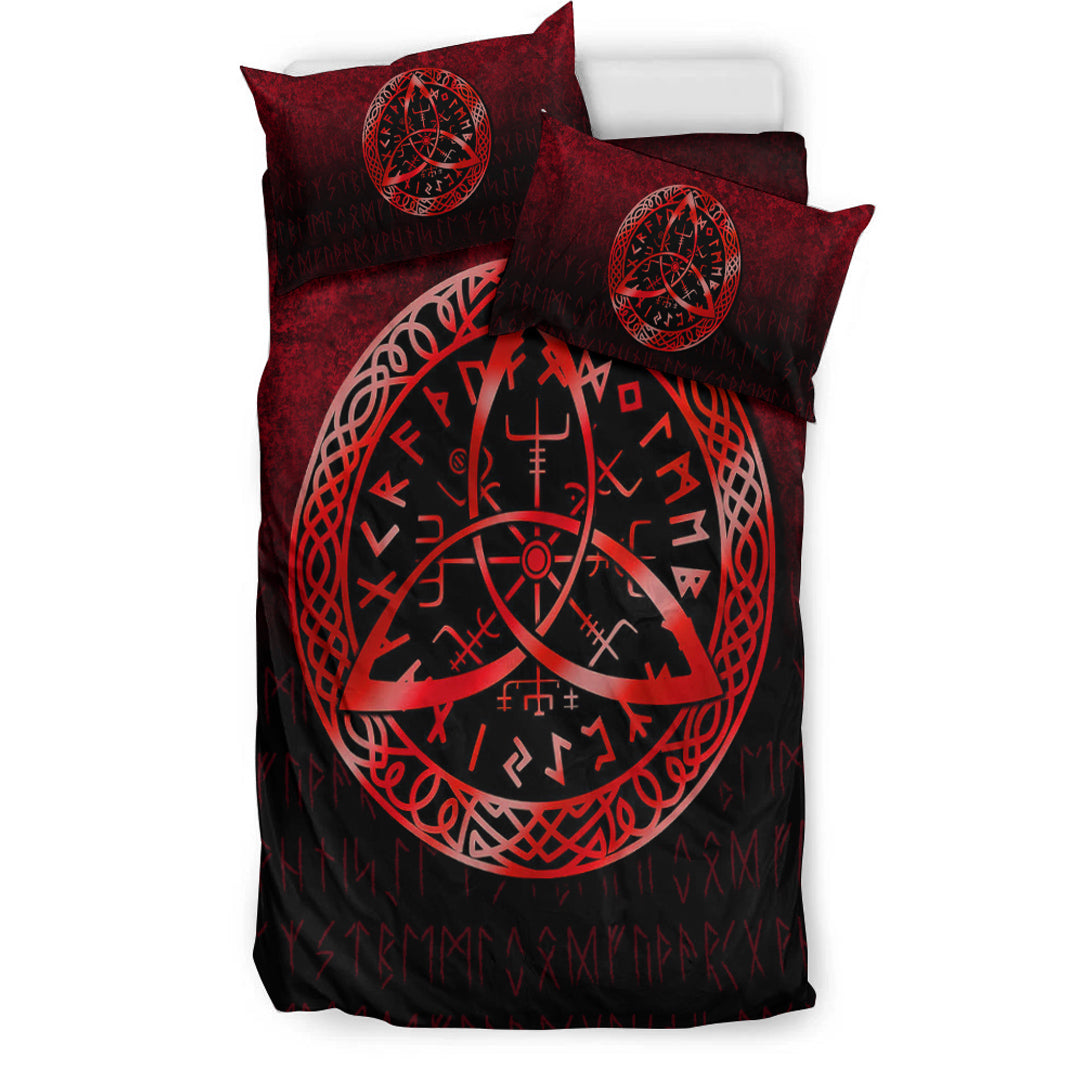 Viking Bedding Set Vegvisir Nordic Viking Rune Red Version