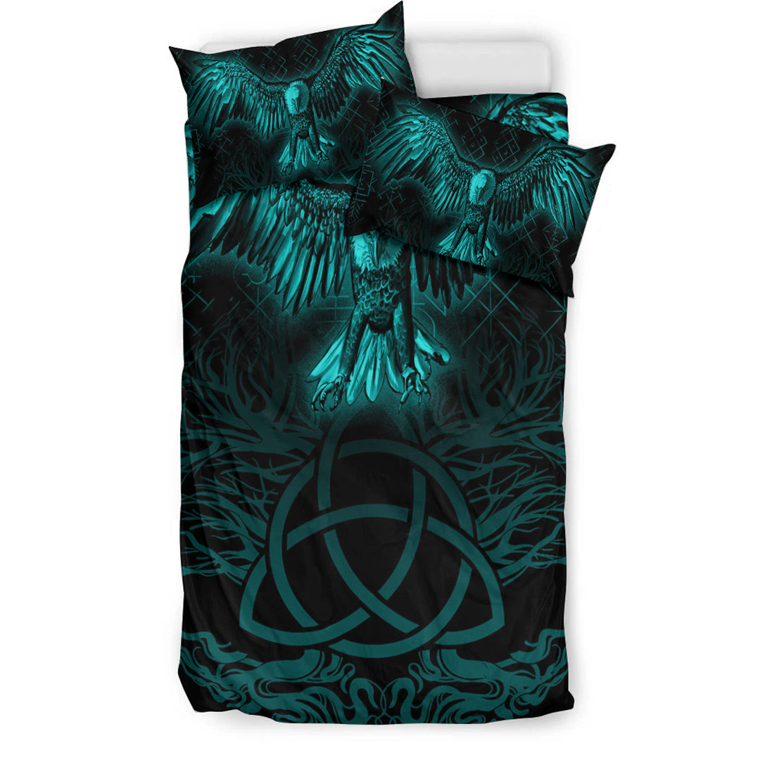 Viking Bedding Set Raven Tree Cletic Turquoise