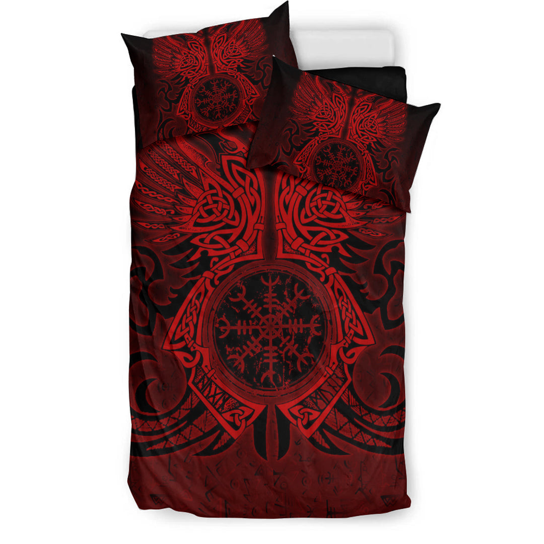 Viking Bedding Set Two Raven Cletic Red