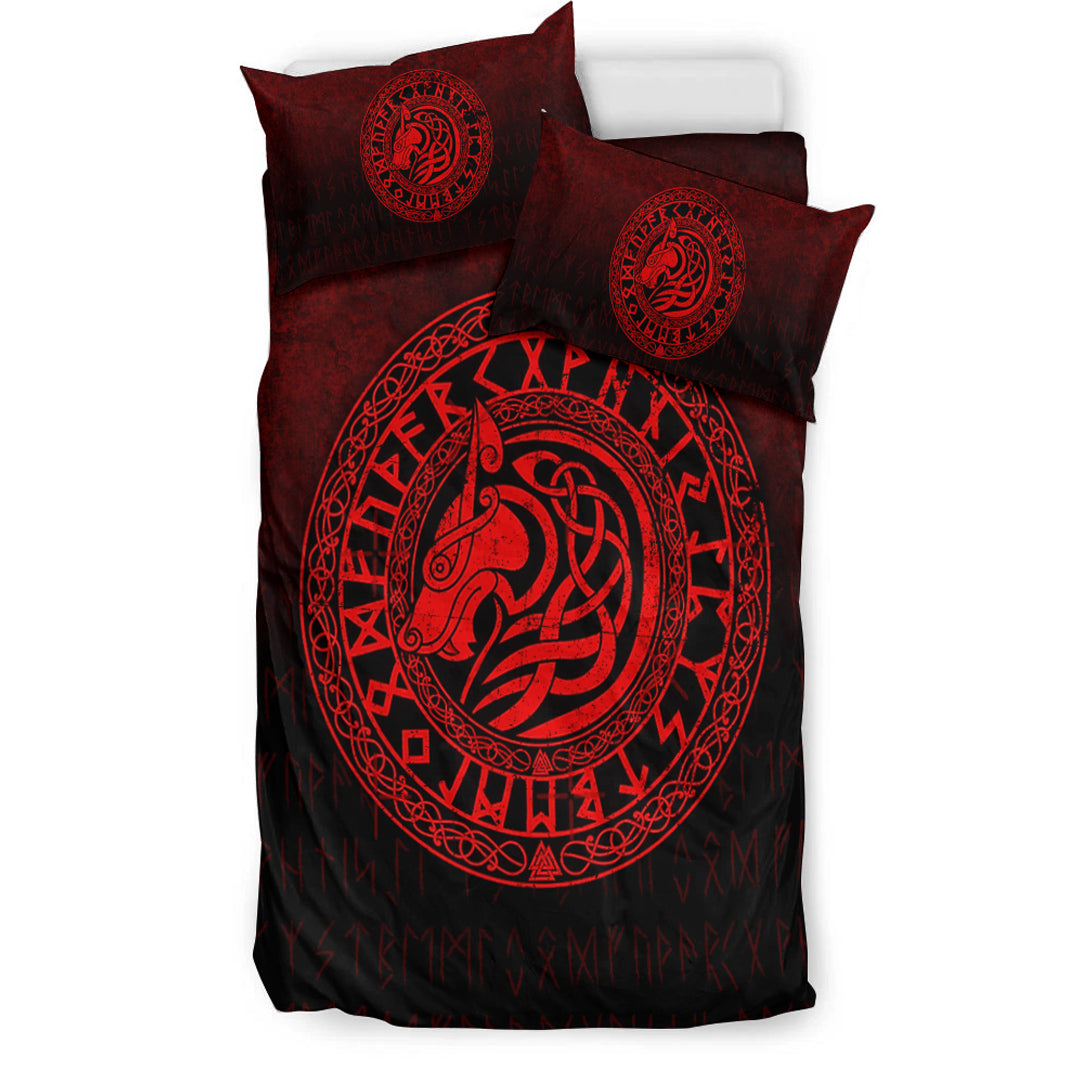 Viking Bedding Set Viking Wolf Red Version