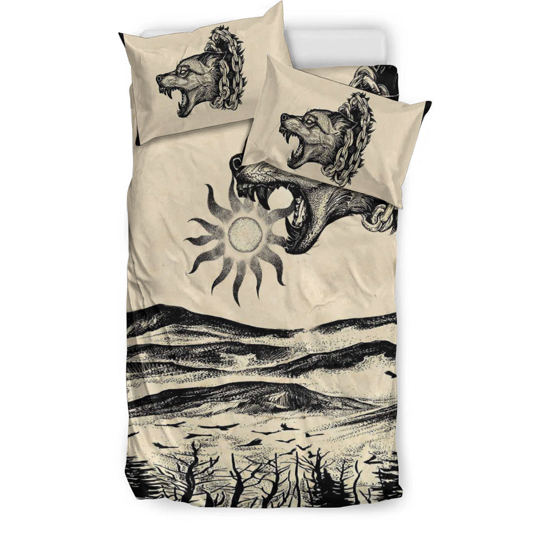 Viking Bedding Set Viking Wolf Skoll Vintage Style