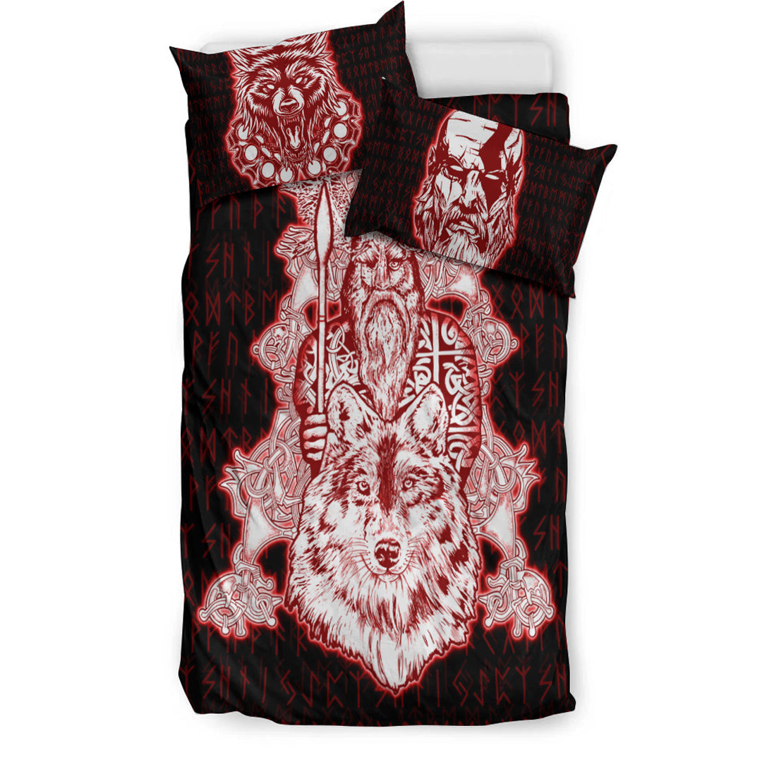 Viking Bedding Set Odin Wolf Viking Set Red