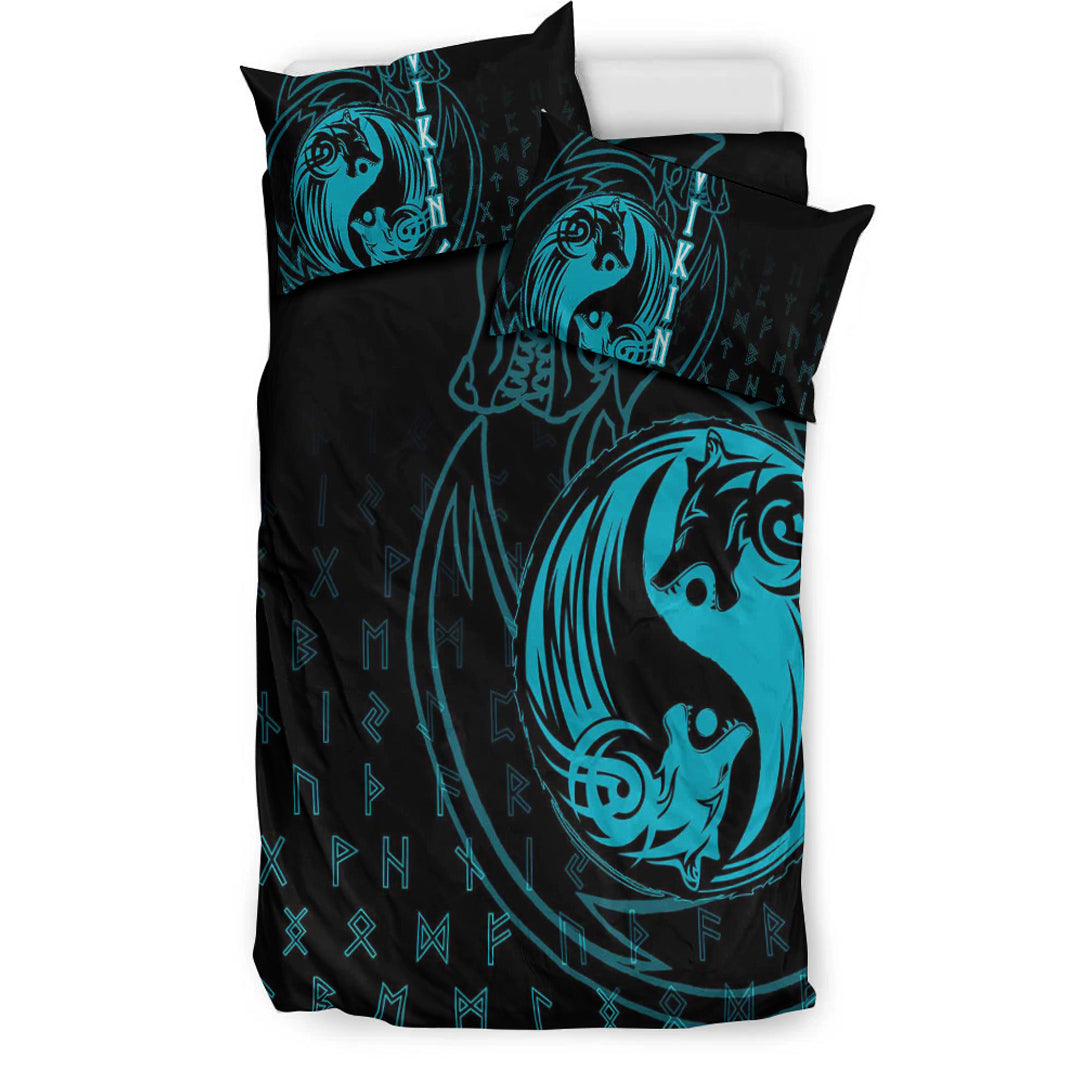 Viking Bedding Set Skoll and Hati Cyan