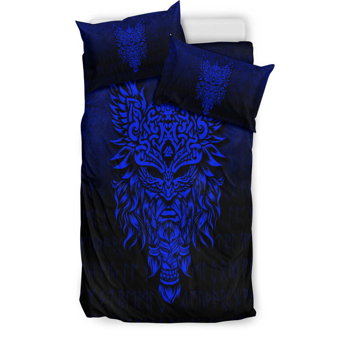 Viking Bedding Set Odin The Allfather Asgard God And Chief Of Aesir Blue Version