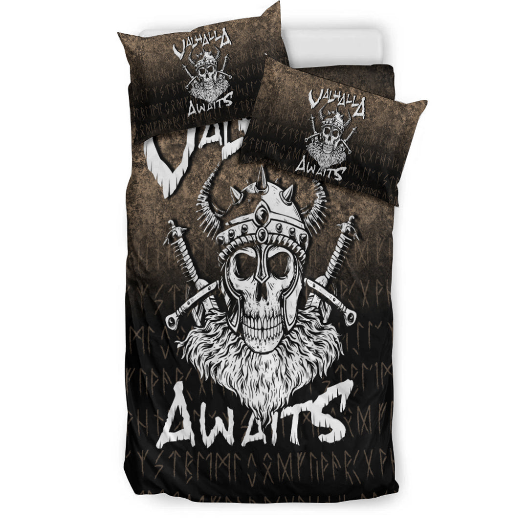 Viking Bedding Set Valhalla Awaits Viking Skull Warrior Axe