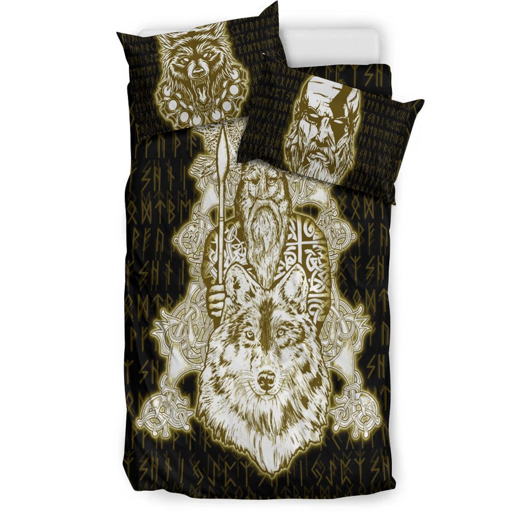 Viking Bedding Set Odin Wolf Viking Set Gold