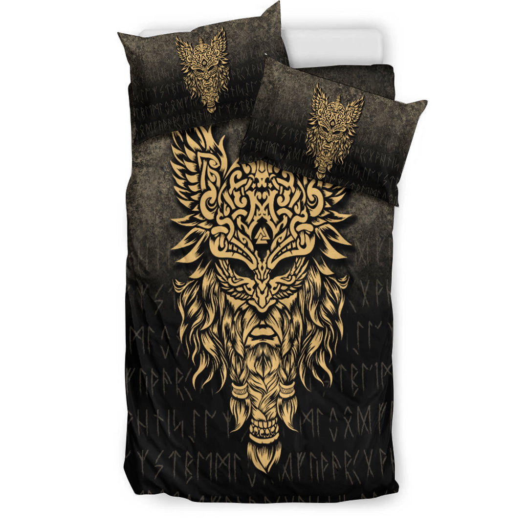 Viking Bedding Set Odin The Allfather Asgard God And Chief Of Aesir Gold Version