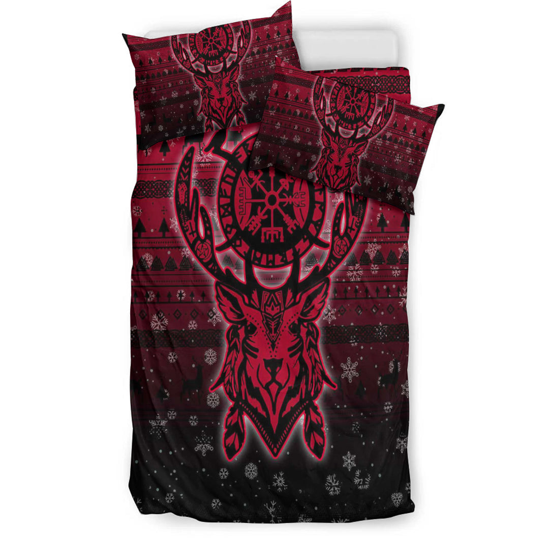 Viking Bedding Set Viking Reindeer Vegvisir Red