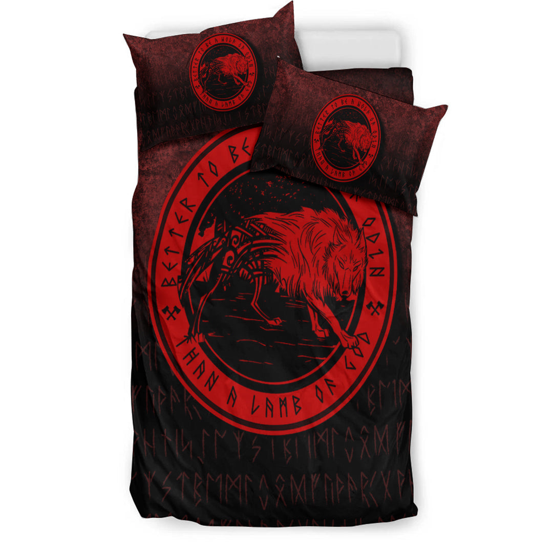 Viking Bedding Set Wolf Of Odin Red Version