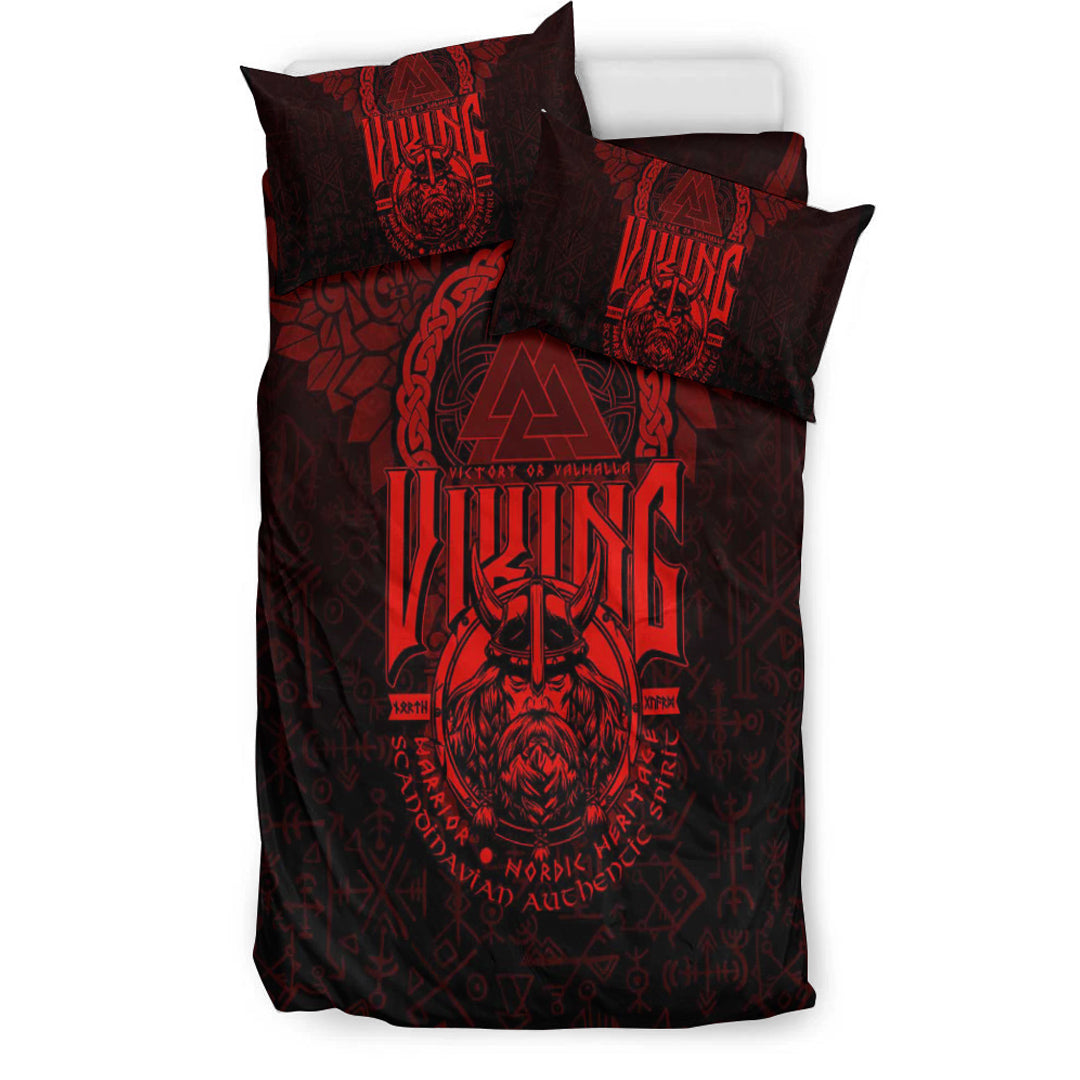 Viking Bedding Set Viking Warriors Valknut Red