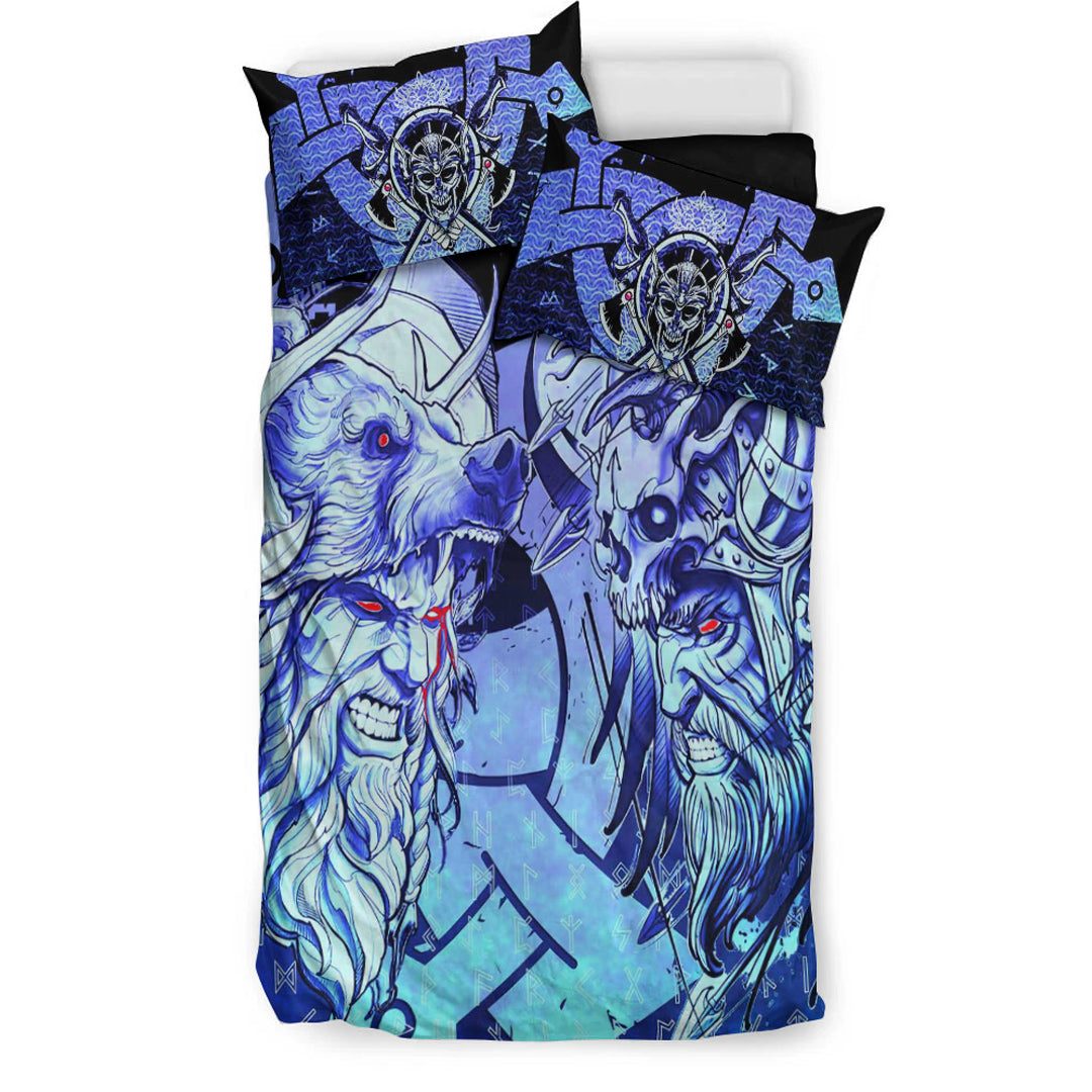 Viking Bedding Set Norse Warrior Berserker Blue