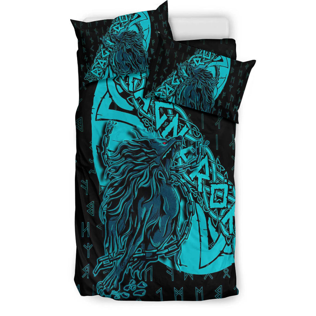 Viking Bedding Set Fenrir Ragnarok Cyan