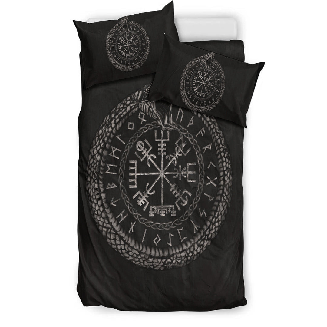 Viking Bedding Set Viking Vegvisir with Ouroboros and Runes