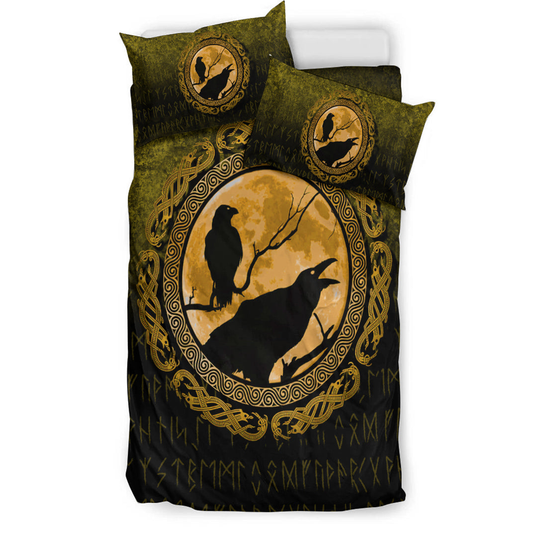 Viking Bedding Set Vikings Huginn Muninn Odin’s Ravens Gold Version