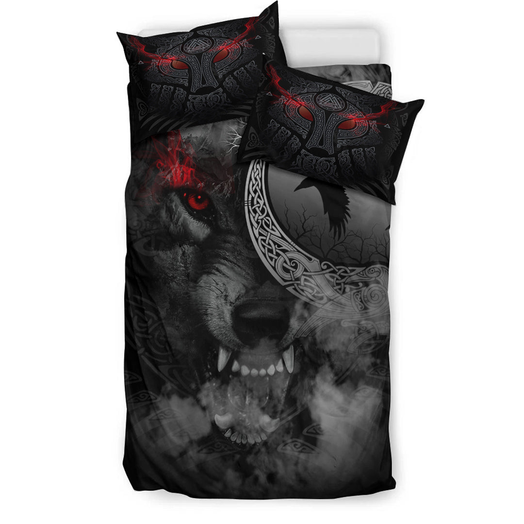 Viking Bedding Set Angry Moon Wolf