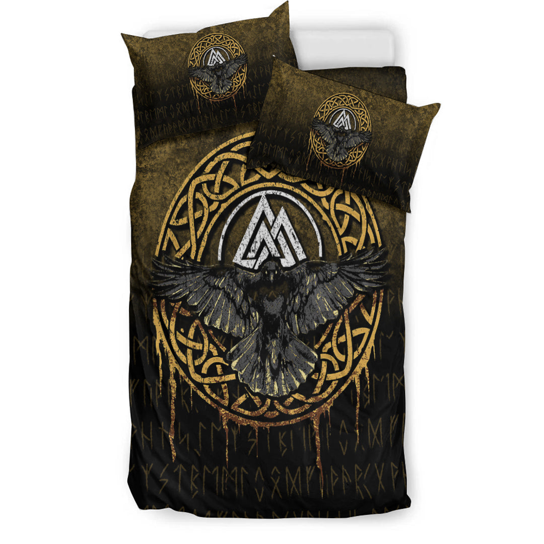 Viking Bedding Set Valhalla Norse Mythology Raven Black Crow Style