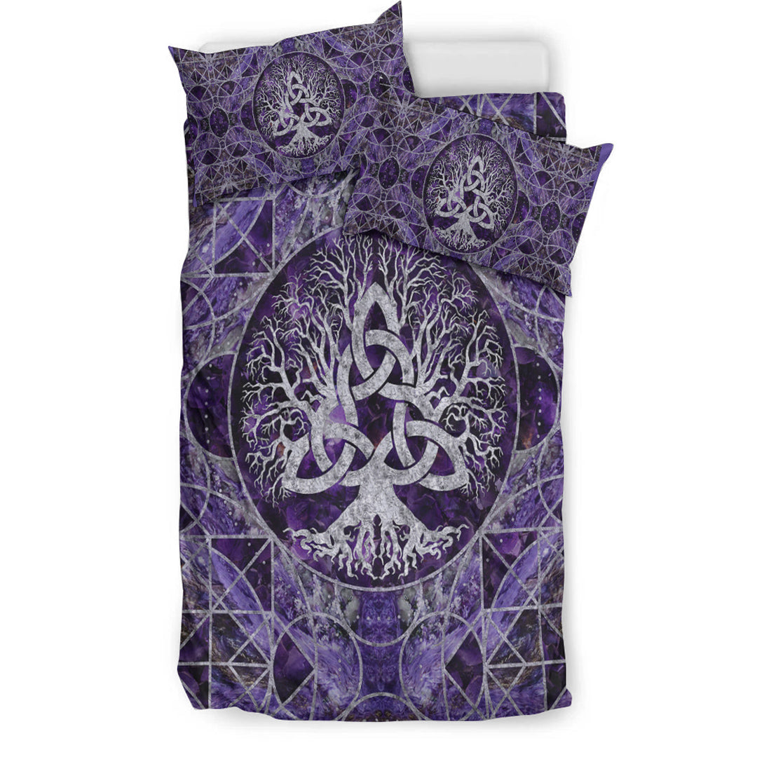 Viking Bedding Set Tree of Life with Triquetra Amethyst and Silver