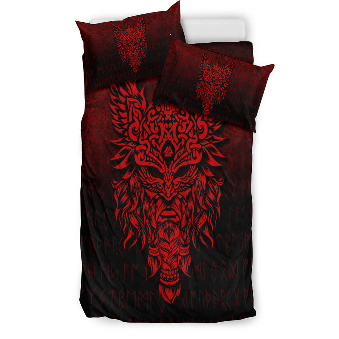 Viking Bedding Set Odin The Allfather Asgard God And Chief Of Aesir Red Version