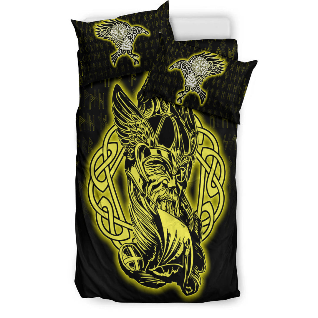 Viking Bedding Set Odin Raven Viking Set Gold