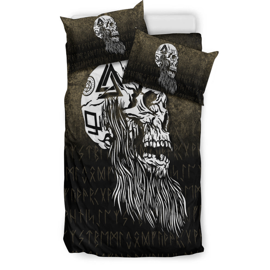 Viking Bedding Set Viking Skull with tattoos and long beard