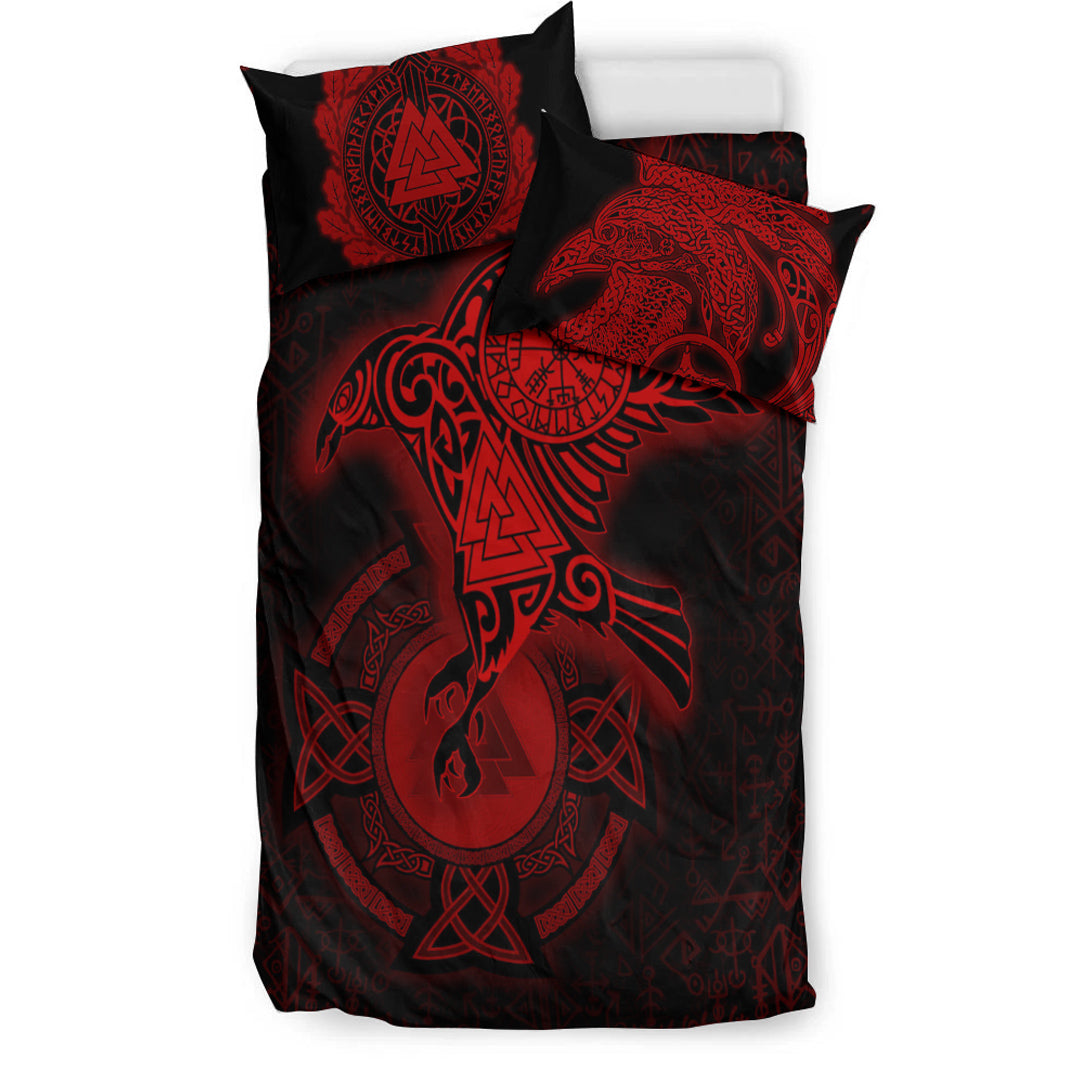 Viking Bedding Set Celtic Raven Red