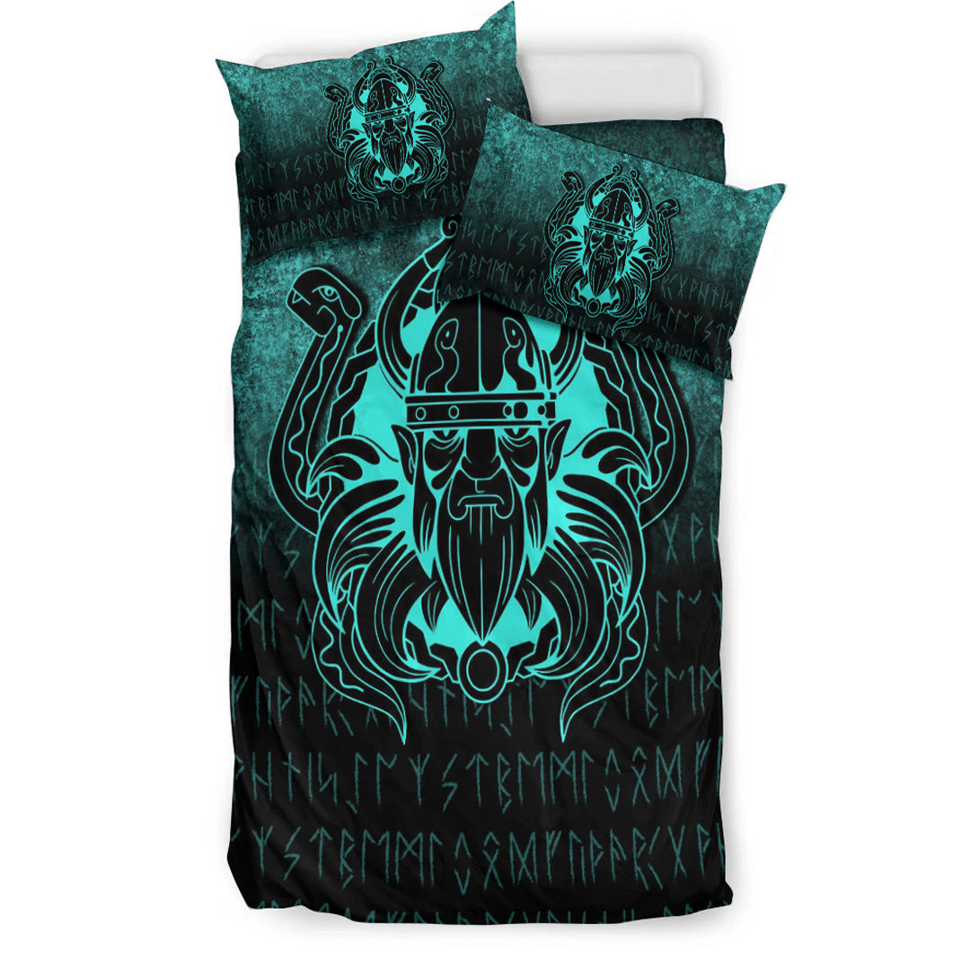 Viking Bedding Set Nordic Warrior Valhalla Norse Cyan Version