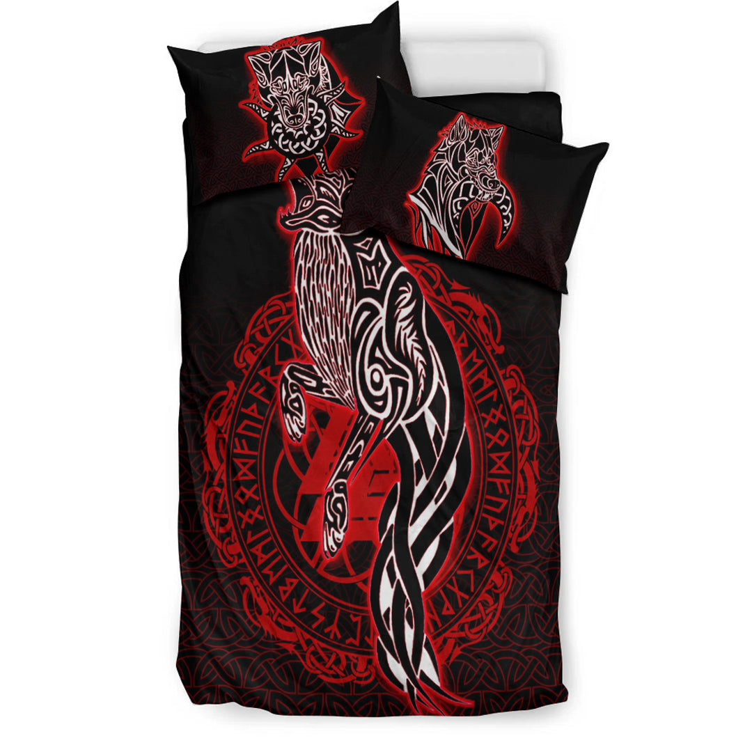 Viking Bedding Set Wolf Viking Red