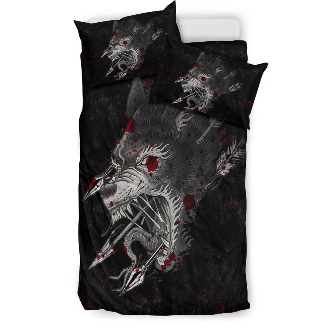 Viking Bedding Set Fenrir Wolf Arrow and Blood