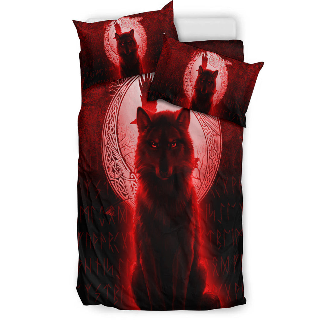 Viking Bedding Set Fenrir Viking Wolf Red Version