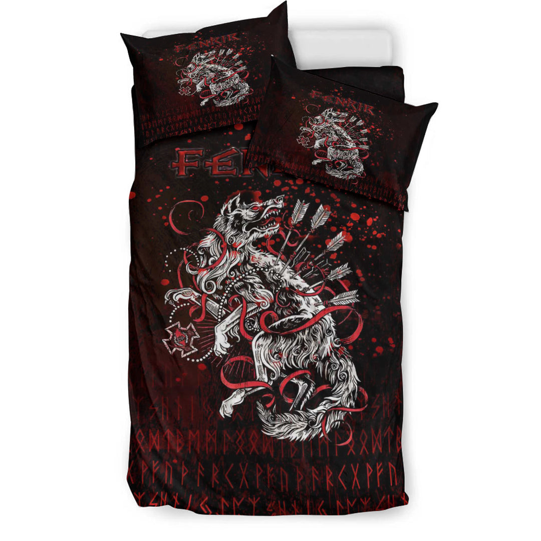 Viking Bedding Set Fenrir and Arrow on Blood Background