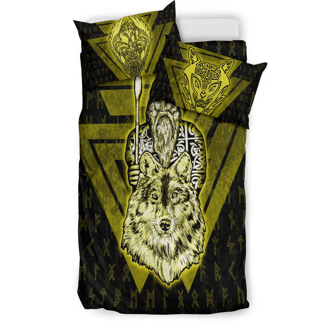 Viking Bedding Set Viking Odin Wolf Gold