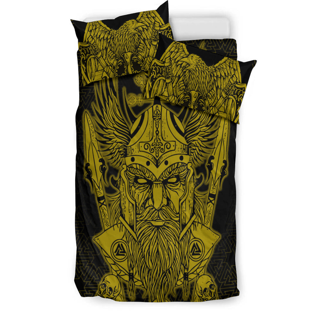 Viking Bedding Set Odin And Raven Gold