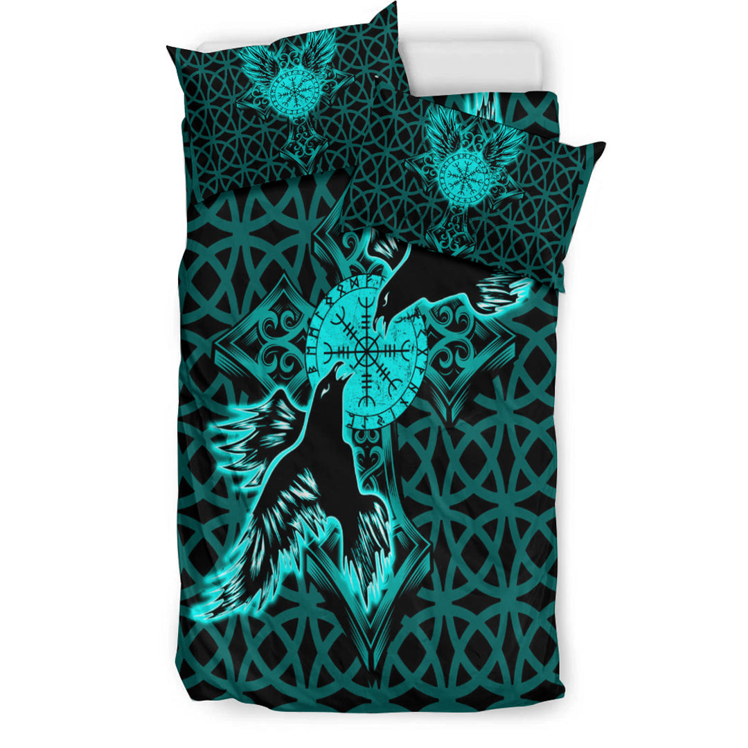 Viking Bedding Set Viking Raven Cross Turquoise