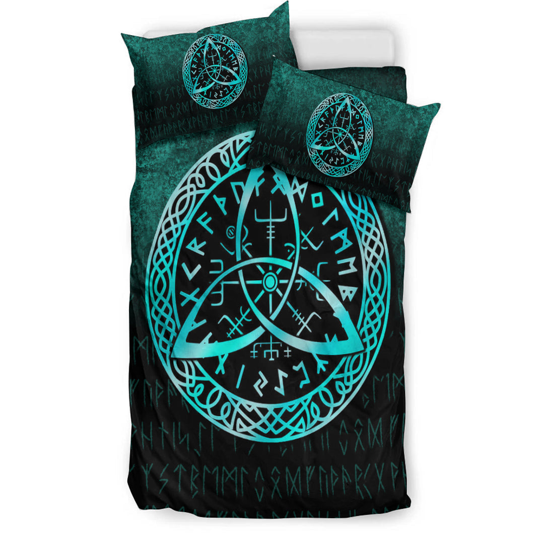 Viking Bedding Set Vegvisir Nordic Viking Rune Cyan Version