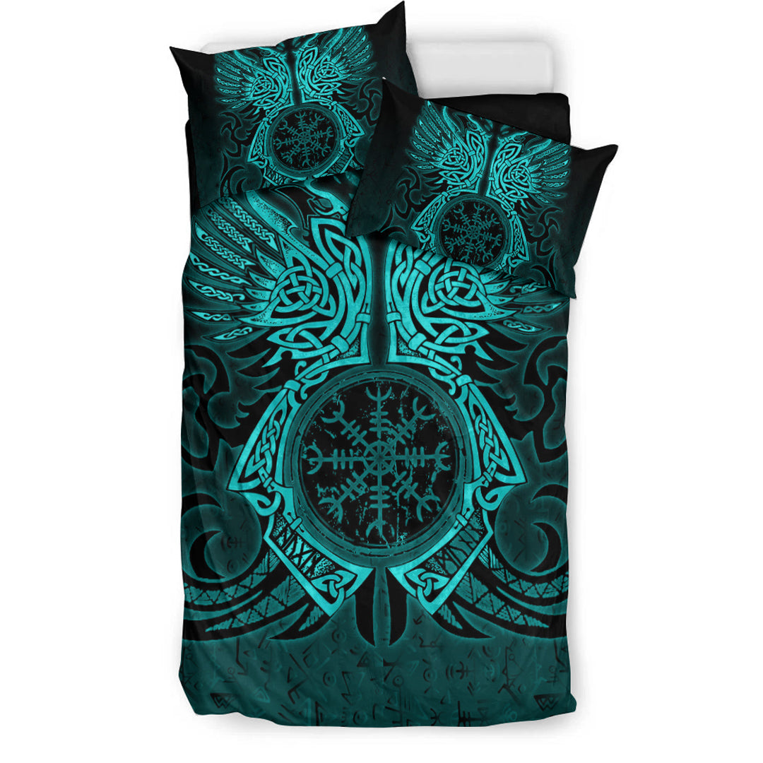 Viking Bedding Set Two Raven Cletic Turquoise Tree Cletic