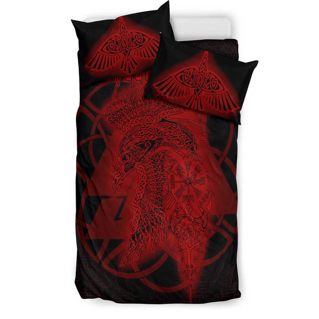 Viking Bedding Set Valknut Raven Red